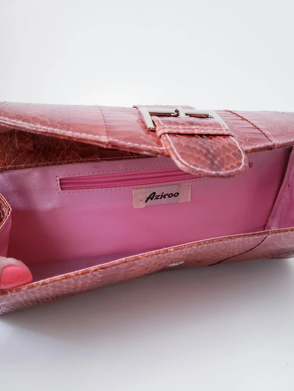 Vintage Brown Red Snakeprint Clutch Bag